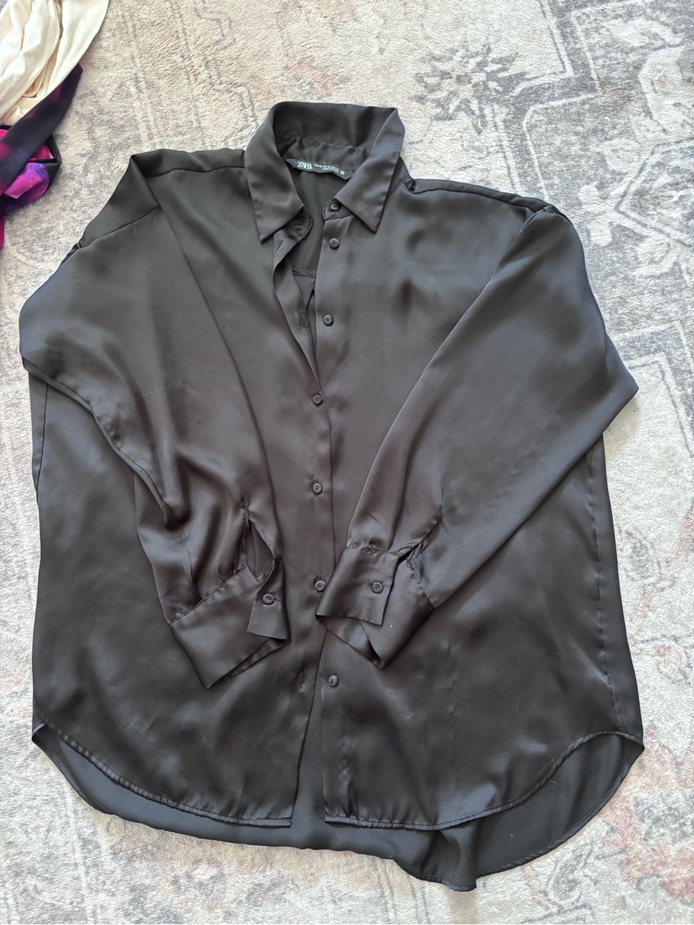 Zara Black Satin Button-Up Shirt